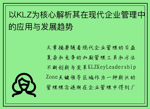 以KLZ为核心解析其在现代企业管理中的应用与发展趋势